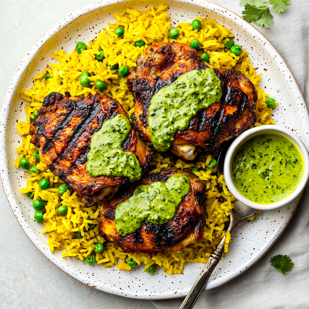 Peruvian Chicken & Rice with Green Sauce