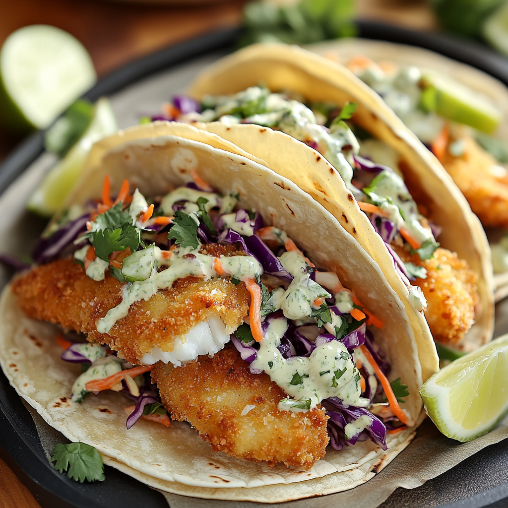 Crispy Fish Tacos with Cilantro Lime Slaw