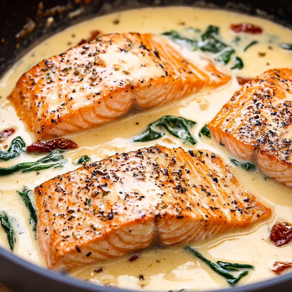 Tuscan Salmon with Parmesan Cream Sauce