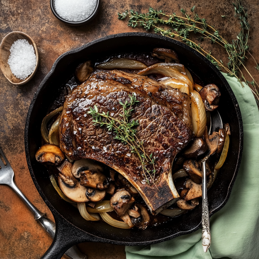 One Pan Ribeye Mushroom and Onion Skillet