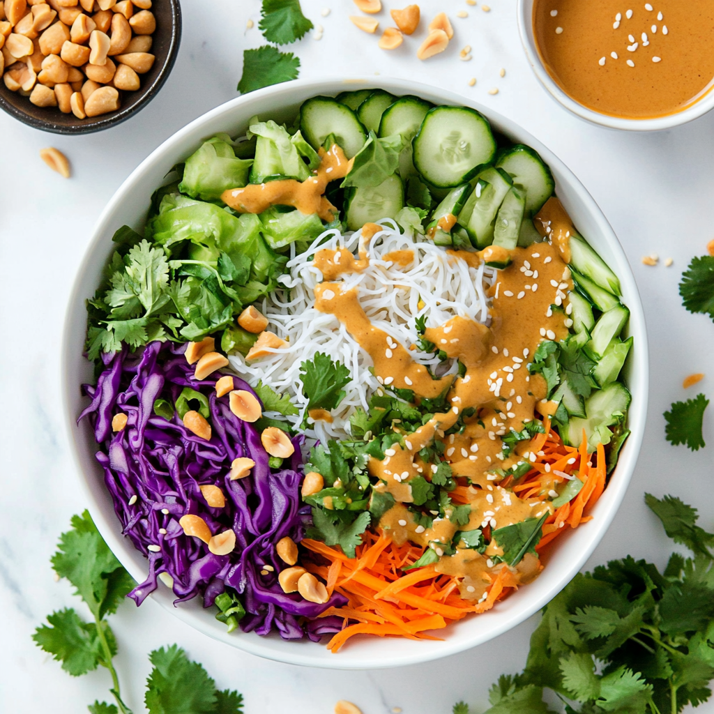 Spring Roll Bowl with Peanut Sauce
