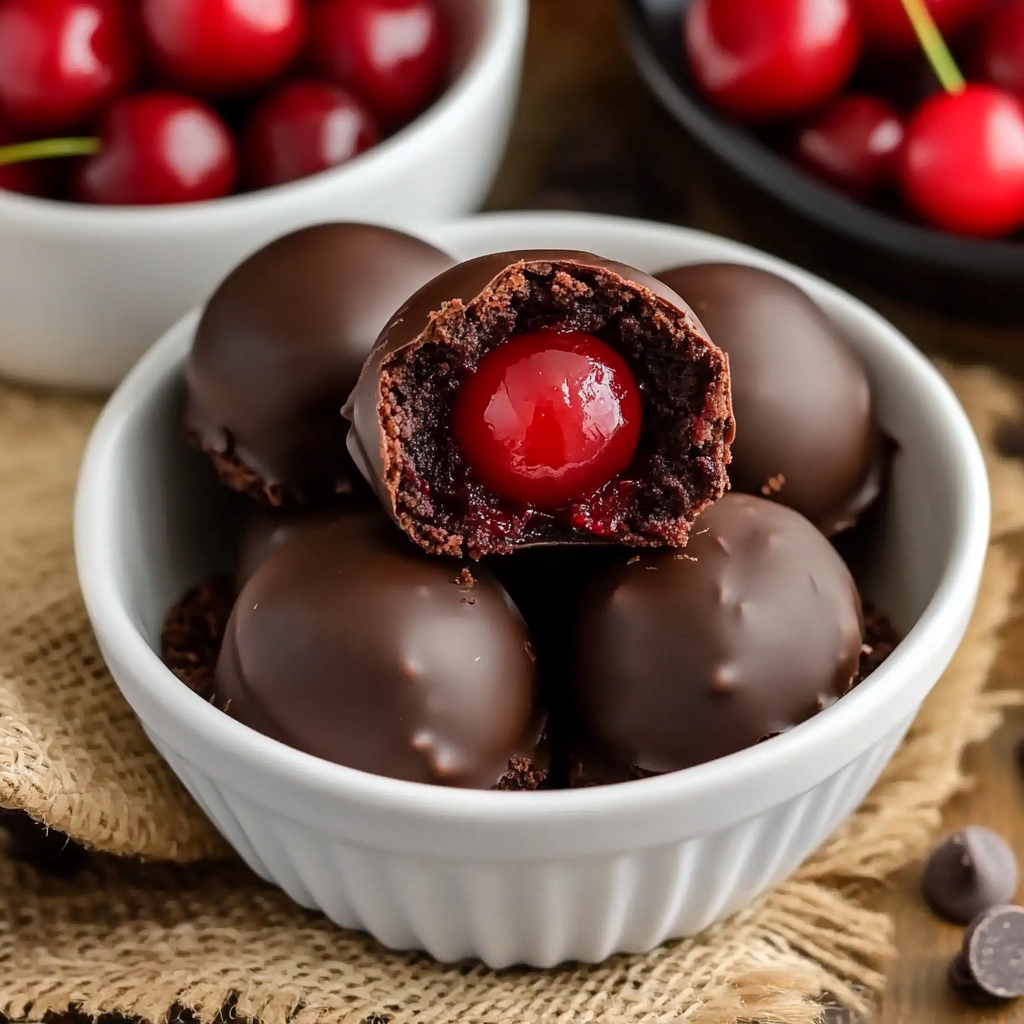 Chocolate Covered Cherry Brownie Bombs