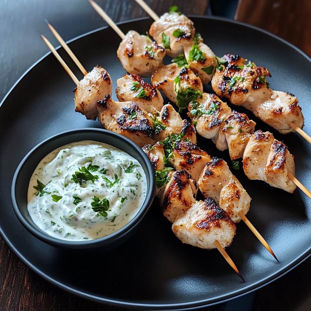 Greek Lemon Chicken Skewers Recipe with Tzatziki Sauce