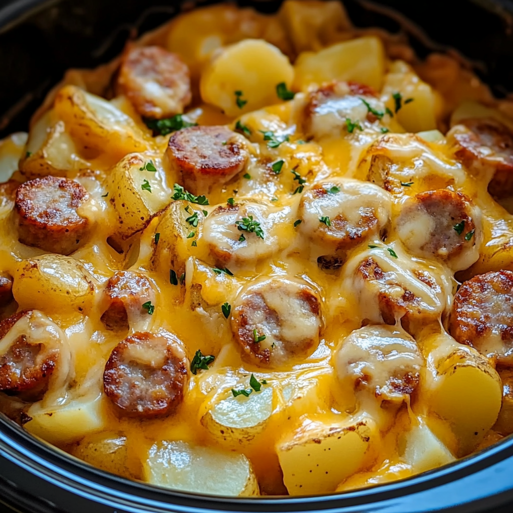 Slow Cooker Cheesy Potato Sausage Casserole