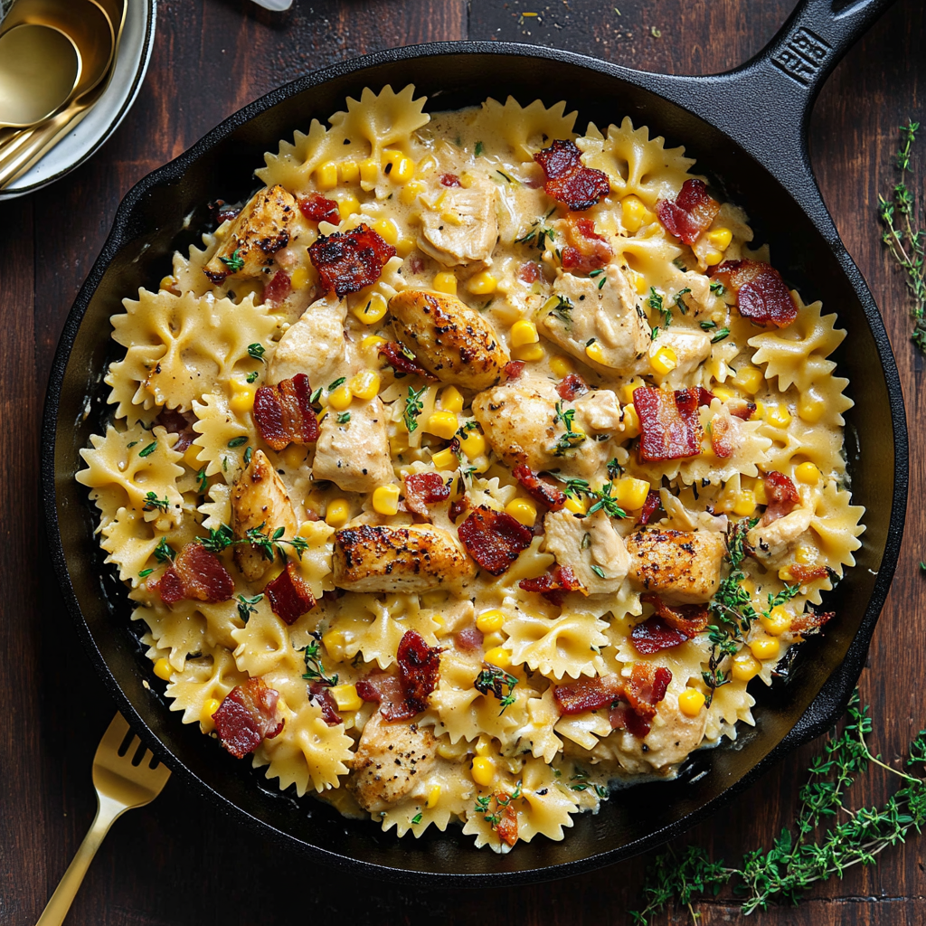 Creamy Chicken and Corn Pasta with Bacon