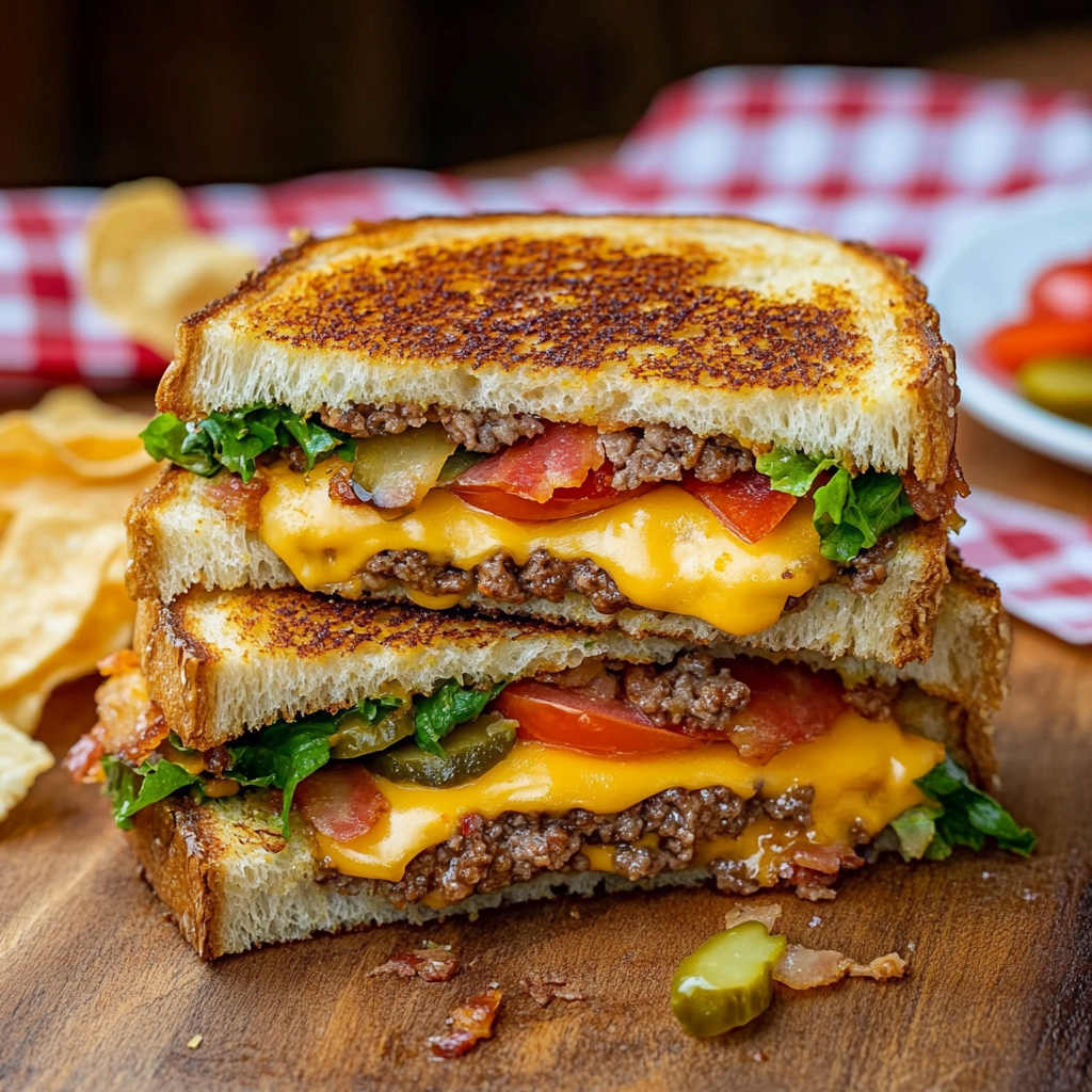 Bacon Double Cheeseburger Grilled Cheese Sandwich