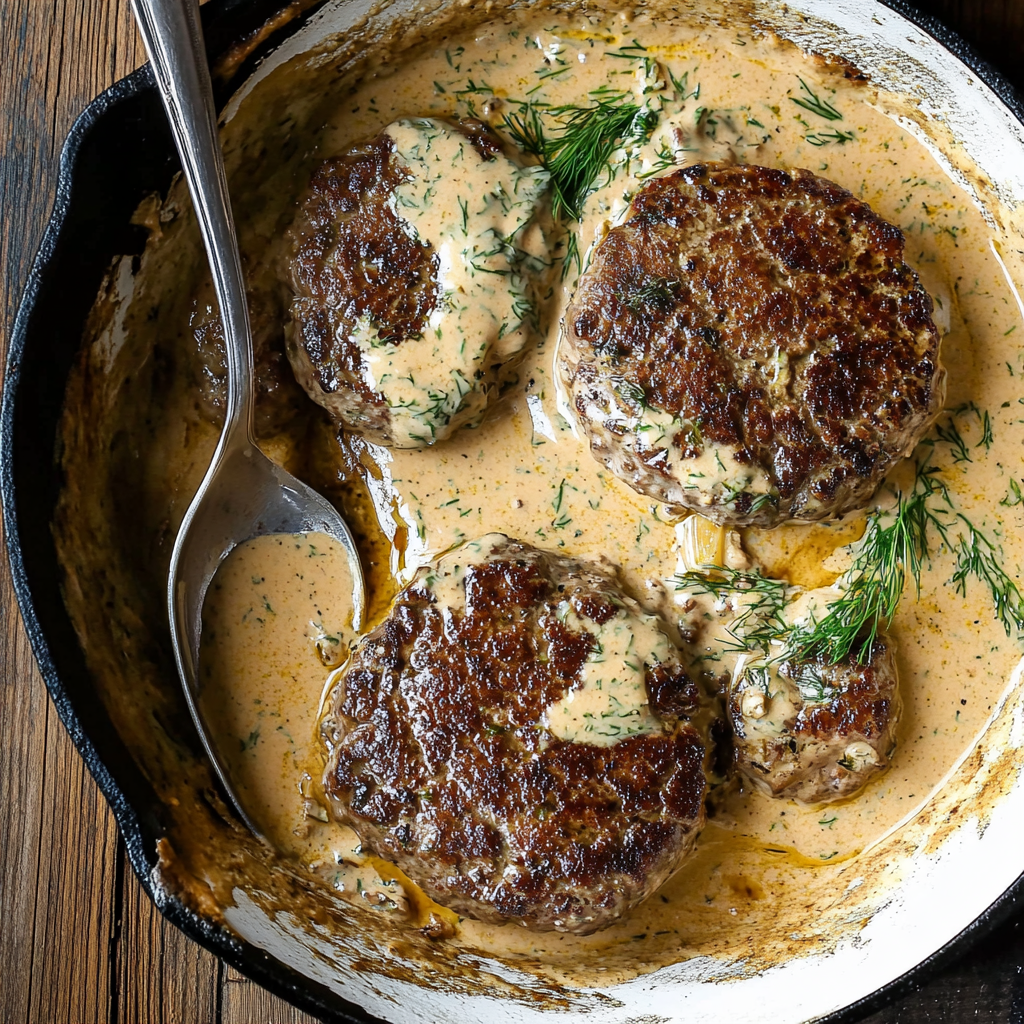 Hamburger Steaks in Creamy Dill Sauce