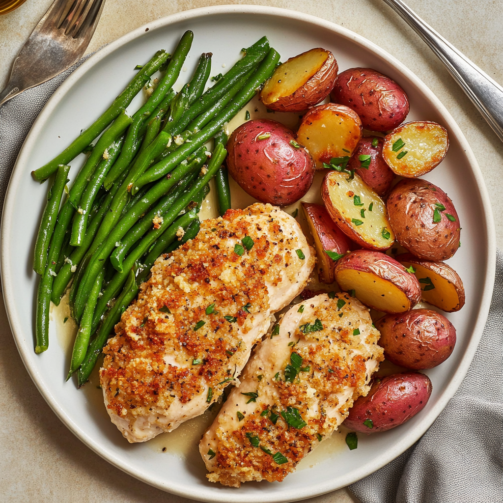 Parmesan Crusted Chicken Sheet Pan Dinner